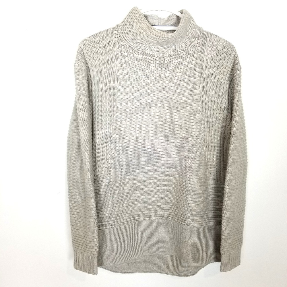 Athleta Merino Wool Funnel Neck Sweater Pullover Sz XS Light Gray Soft Warm Cozy